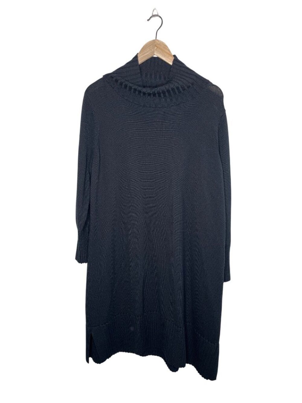 Eileen Fisher Black Ribbed Knit cowlneck Sweater Dress Womens Size 1X/2X